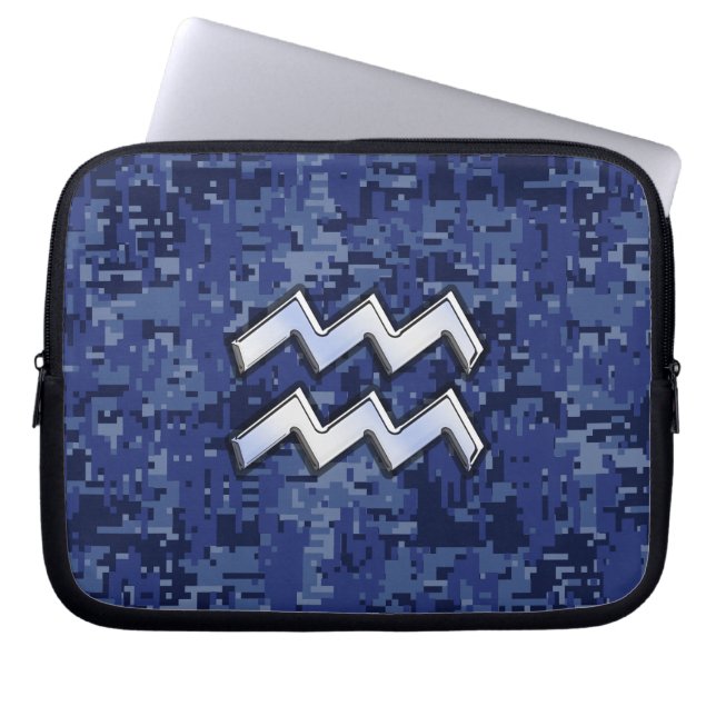Funda Para Portátil Camo digital azul de la marina de Rótulo Zodiac Si (Frente)