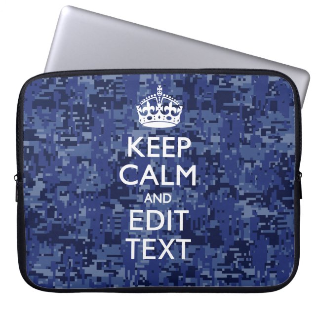 Funda Para Portátil Camo digital azul MANTENER CALMA tu texto (Frente)