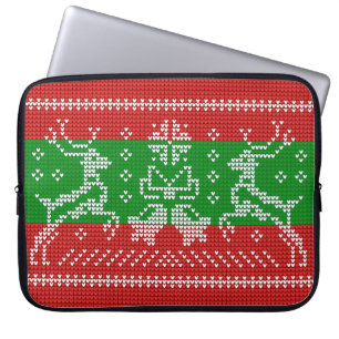 Funda Para Portátil Campanas de jingle de suéter feo Navidad renos cro