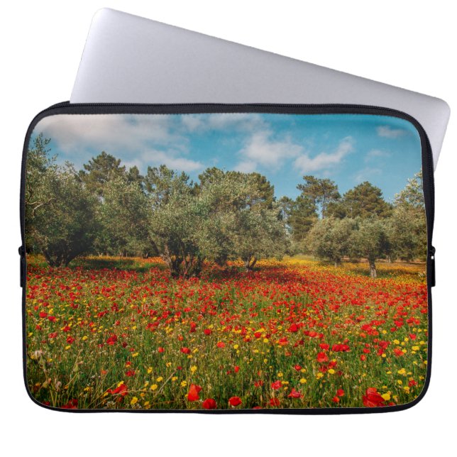 Funda Para Portátil campo con flores y árboles (Frente)
