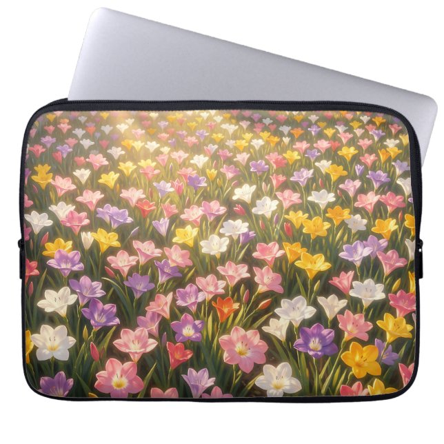 Funda Para Portátil Campo de Flores de Lirio Arcoíris Vibrante (Frente)