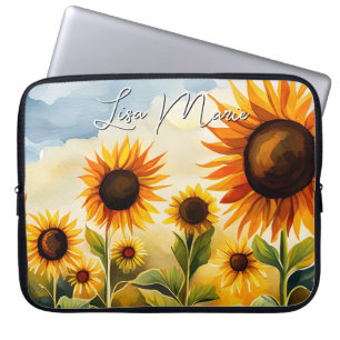 Funda Para Portátil Campo de girasol de acuarela radical