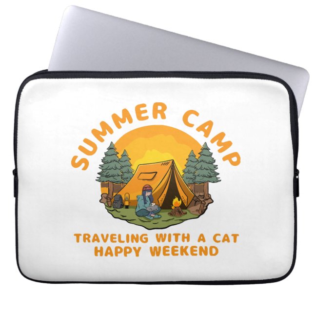 Funda Para Portátil Campo de verano viajando con un gato (Frente)