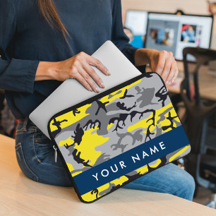 Funda Para Portátil Camuflaje amarillo y gris Tu nombre personaliza