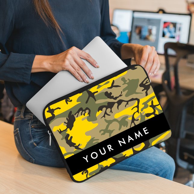 Funda Para Portátil Camuflaje amarillo y verde Tu nombre Personaliza (Subido por el creador)