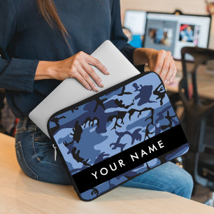 Funda Para Portátil Camuflaje azul marino Tu nombre Personaliza
