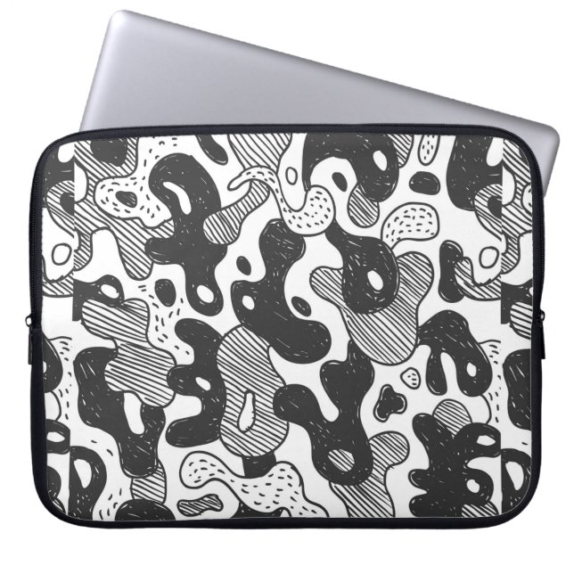 Funda Para Portátil camuflaje de estilo doodle abstracto, negro (Frente)