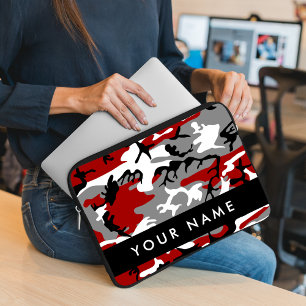 Funda Para Portátil Camuflaje rojo y gris Tu nombre Personaliza