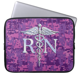 Funda Para Portátil Camuflaje rosa Caduceus de Enfermera Plata