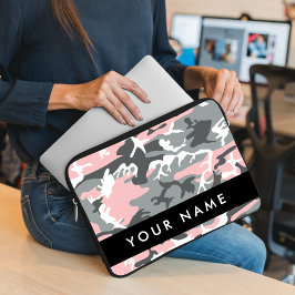 Funda Para Portátil Camuflaje rosa y gris Tu nombre Personaliza