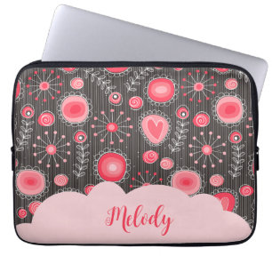 Funda Para Portátil Canales grises brillantes y florales nombre floral