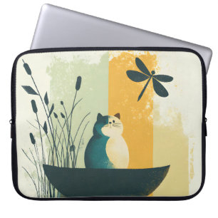 Funda Para Portátil Canoa de gato blanco de lago Chubby, resumen minim