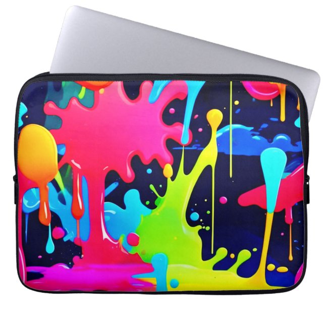 Funda Para Portátil Caos de salpicaduras de pintura de neón (Frente)