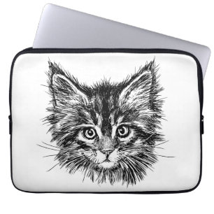Funda Para Portátil Cara de gatito negro y blanco