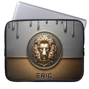 Funda Para Portátil Cara de León Dorado con Metal Goteante 🦁