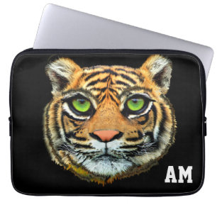 Funda Para Portátil Cara de Tigre Salvaje en Monograma Negro