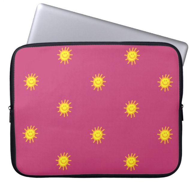Funda Para Portátil Cara Feliz Sol Brillante Patrón Rosa Femenino (Frente)