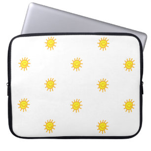 Funda Para Portátil Cara Feliz Sol Cara Alegre Patrón Blanco Amarillo