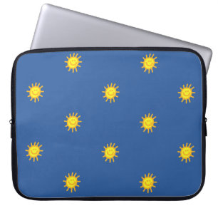 Funda Para Portátil Cara Feliz Sol Patrón Azul Moderno Lindo