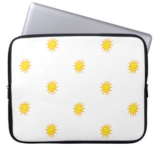 Funda Para Portátil Cara Feliz Sol Patrón Blanco Amarillo Lindo
