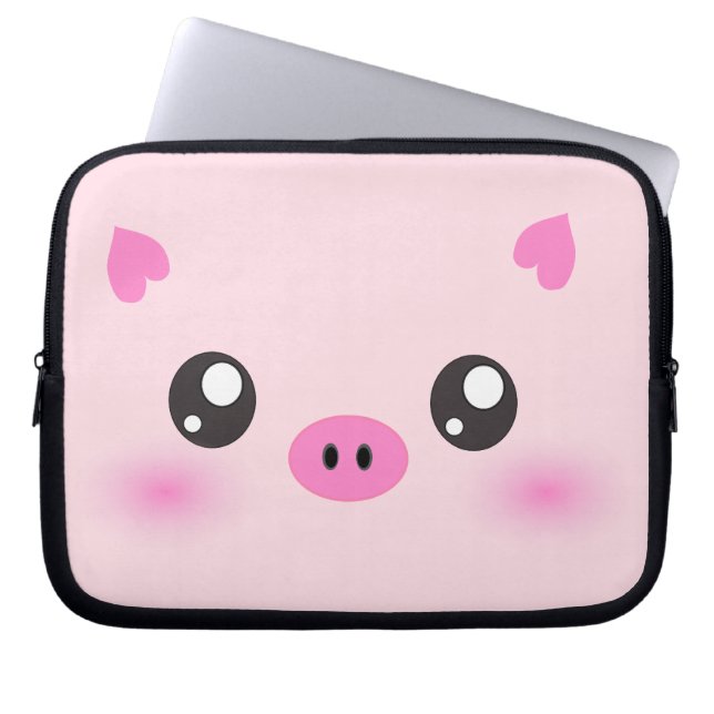 Funda Para Portátil Cara linda del cerdo - minimalism del kawaii (Frente)