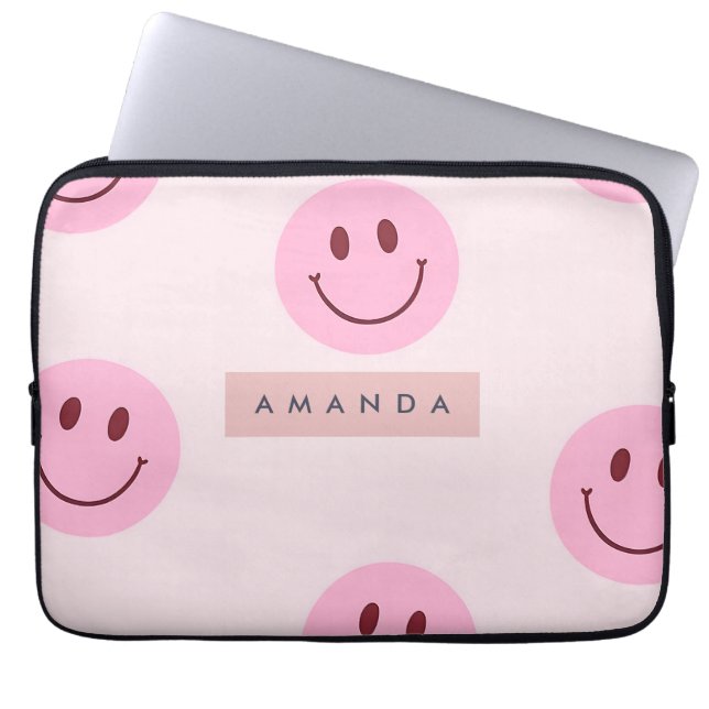 Funda Para Portátil Cara Sonriente Rosa Pastel Personalizada (Frente)