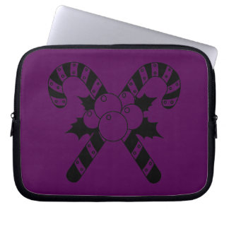 Funda Para Portátil Caramelos de Navidad & muérdago Feliz Navidad Negr