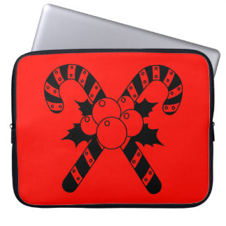 Funda Para Portátil Caramelos de Navidad & muérdago Feliz Navidad Negr