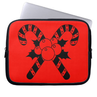 Funda Para Portátil Caramelos de Navidad & muérdago Feliz Navidad Negr