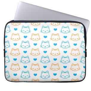 Funda Para Portátil Caras de gato Kawaii lindas y corazones Patrón pas