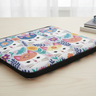 Funda Para Portátil Caras De Gatos Y Flores 