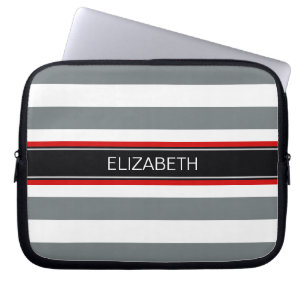Funda Para Portátil Carbón Whats Horiz Stripe Black Red Name Monograma