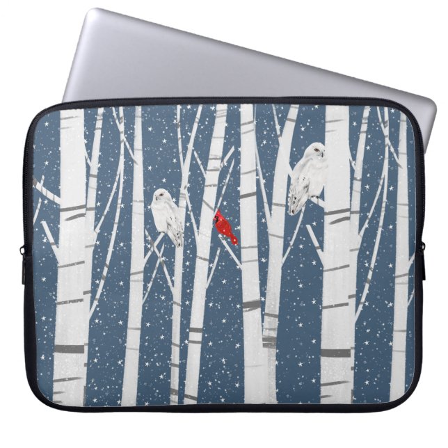 Funda Para Portátil Cardenal y búhos en copos de nieve (Frente)