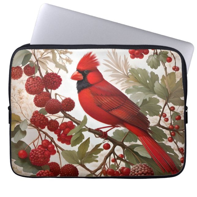 Funda Para Portátil Cardenales del norte de Bird Red Berries (Frente)