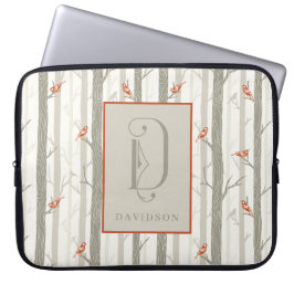 Funda Para Portátil Cardenales en Abedules, Monograma, Apellido Person