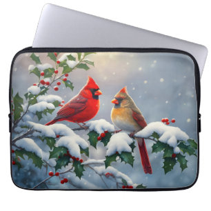 Funda Para Portátil Cardenales rojos y acebo en la nieve