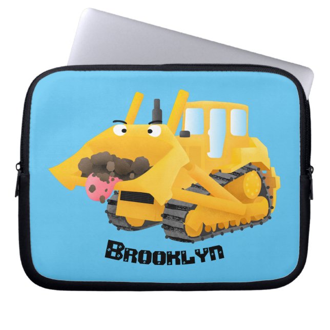Funda Para Portátil Caricatura graciosa amarilla con bulldozer (Frente)