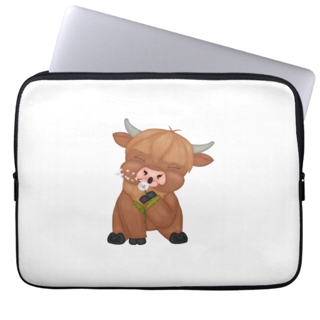 Funda Para Portátil Carne Highland Cow y Dandelion Puff Classic T-Shir (Frente)