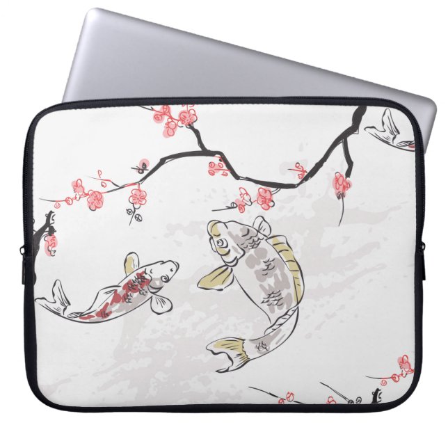 Funda Para Portátil carpa koi pez naturaleza paisaje vista sketch illu (Frente)
