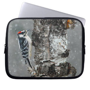 Funda Para Portátil Carpintero lechoso en nieve - Fotografía original