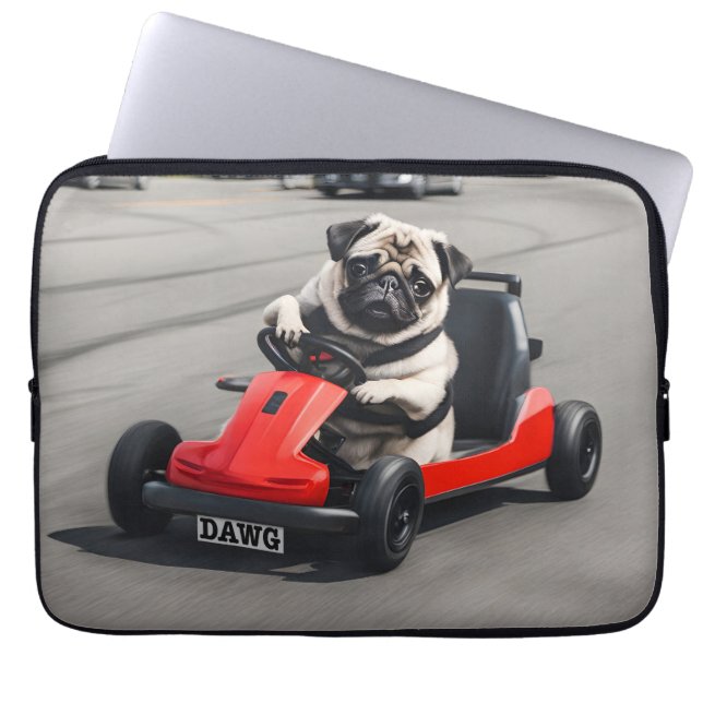 Funda Para Portátil Carrera de Pug go-kart (Frente)