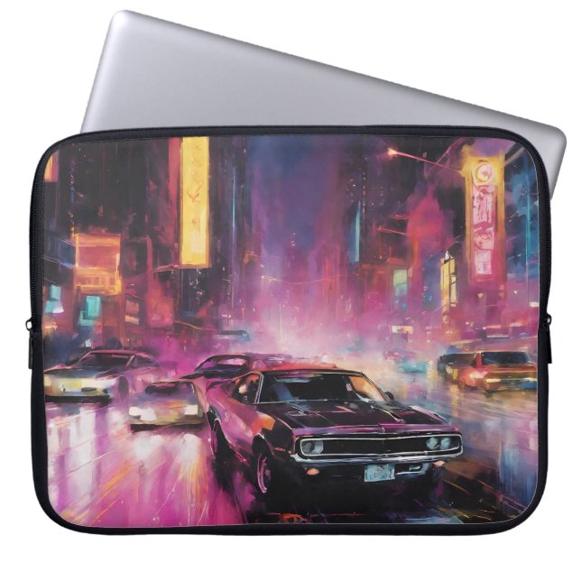 Funda Para Portátil Carreras callejera nocturna en la vibrante ciudad (Frente)