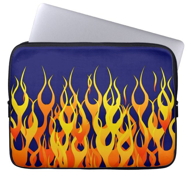 Funda Para Portátil Carreras clásica enciende fuego en azul marino (Frente)