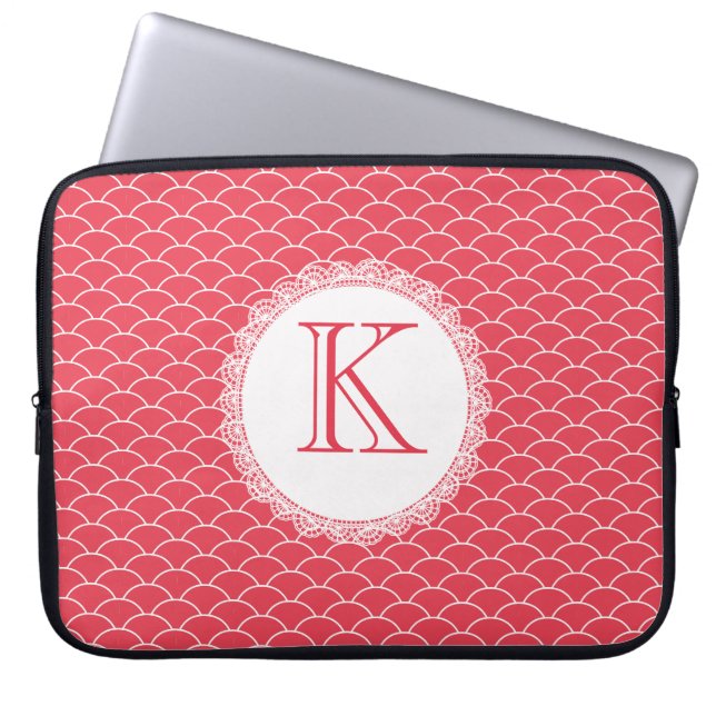 Funda Para Portátil Carta Monograma Poppy Red Designer Portátil Bag (Frente)