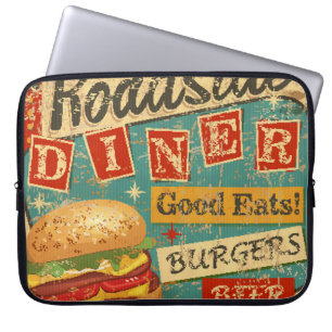 Funda Para Portátil Cartel metalizado de Vintage Roadside Diner. cena,