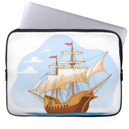 Funda Para Portátil Cartoon Galleon Sailing on Blue Water