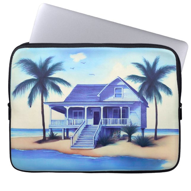 Funda Para Portátil Casa de playa con palmeras (Frente)