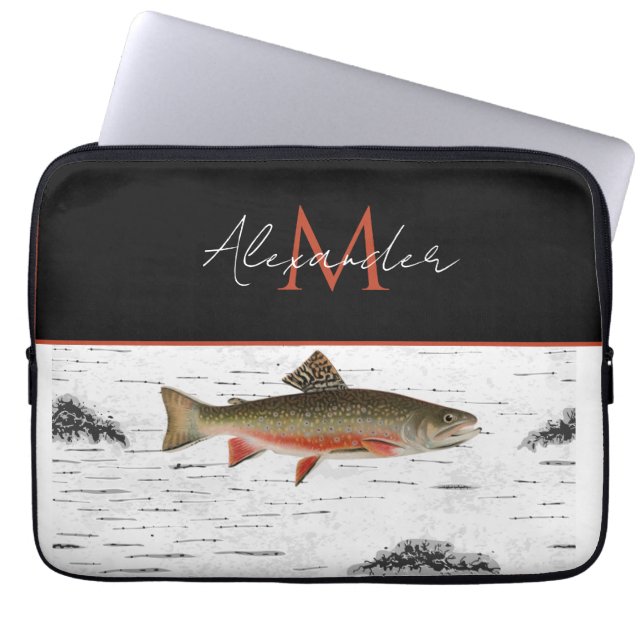 Funda Para Portátil Casa Rustic Aspen Bark Trout Fisherman Lake (Frente)