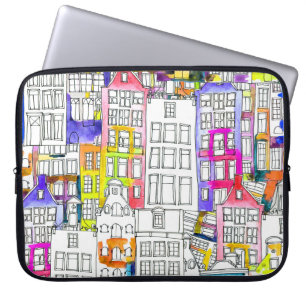 Funda Para Portátil Casas de Amsterdam: Patrón Seamless de acuarela