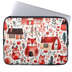 Funda Para Portátil Casas rojas y casas adorables Hoja de papel